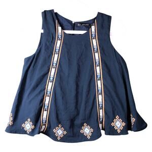 Zara Womens Blouse Blue Sleeveless Embroidered Tank 100% Polyester Small